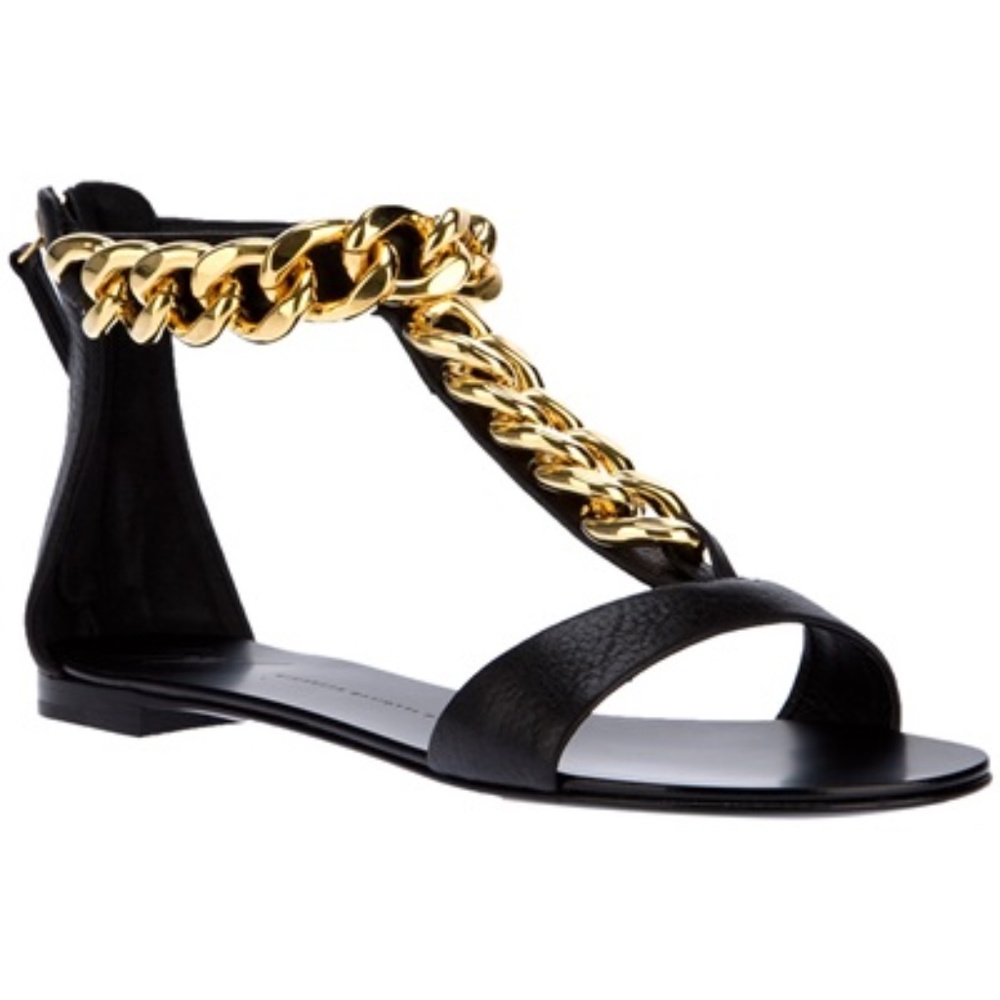 Giuseppe Zanotti Black Chain Link Tbar Sandal